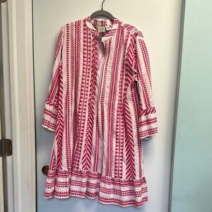 Pink and White Patterned Midi Dress